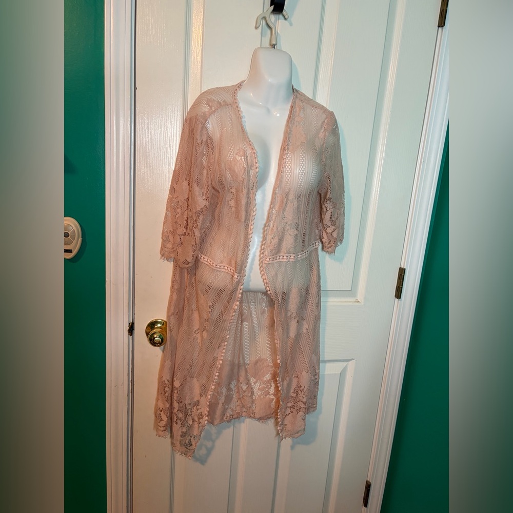Ana & Rose Lace Kimono Cardigan M Short Sleeve 100% Polyester